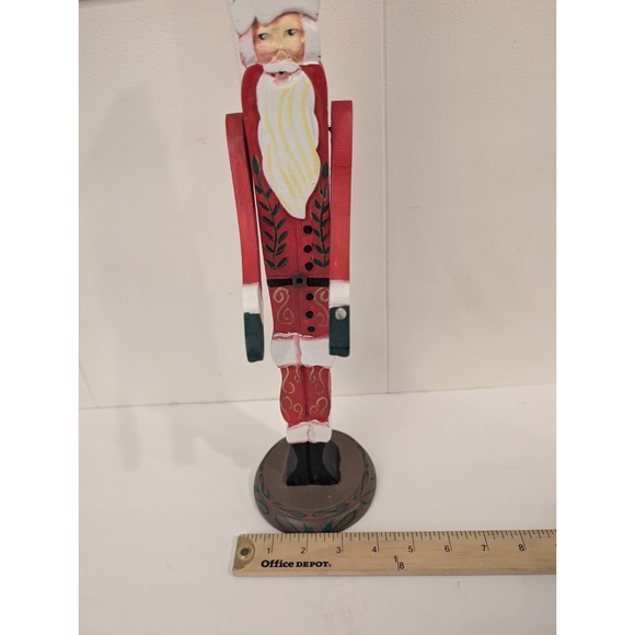 Vintage Santa Claus Figurine Hand Carved Wood Jointed Arms Folk Art 17" Tall - Picture 9 of 14